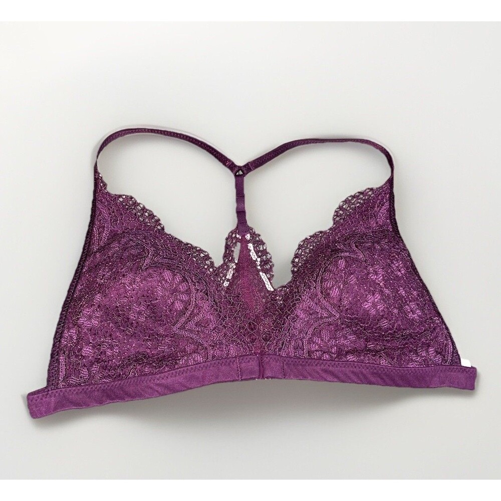 Victorias Secret Plum Mesh Lace Triangle Racerback Plum Bralette Small